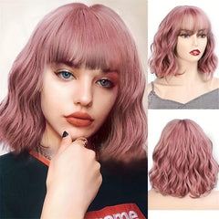 Short Curly Bob Cut Wig With Bangs Synthetic Wig Heat Resistant
