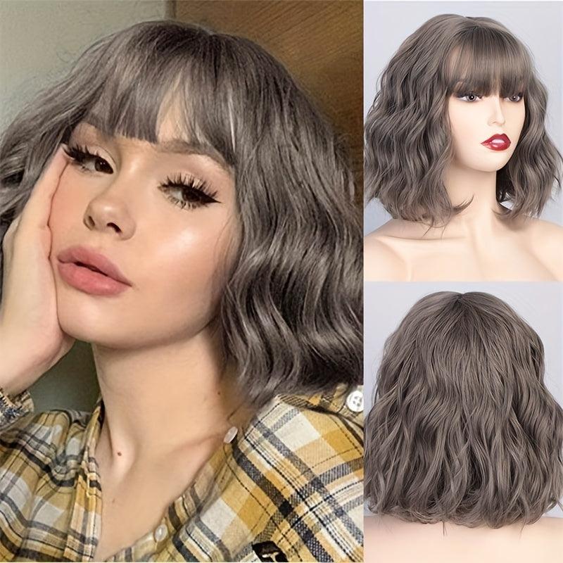Short Curly Bob Cut Wig With Bangs Synthetic Wig Heat Resistant