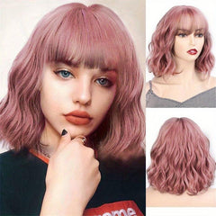 Short Curly Bob Cut Wig With Bangs Synthetic Wig Heat Resistant