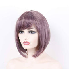 Short Straight Bob Cut Wig With Bangs Synthetic Wig