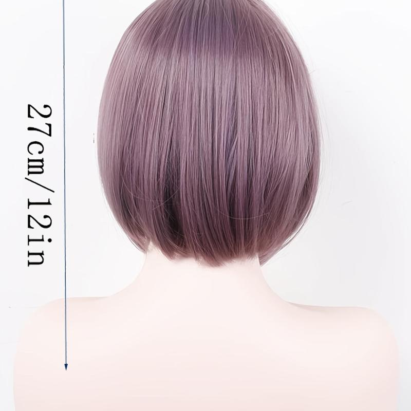 Short Straight Bob Cut Wig With Bangs Synthetic Wig