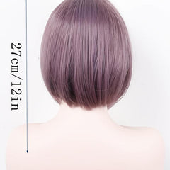 Short Straight Bob Cut Wig With Bangs Synthetic Wig