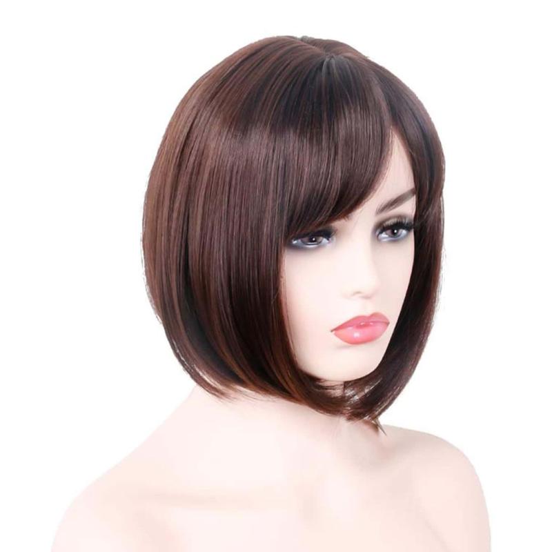 Short Straight Bob Cut Wig With Bangs Synthetic Wig