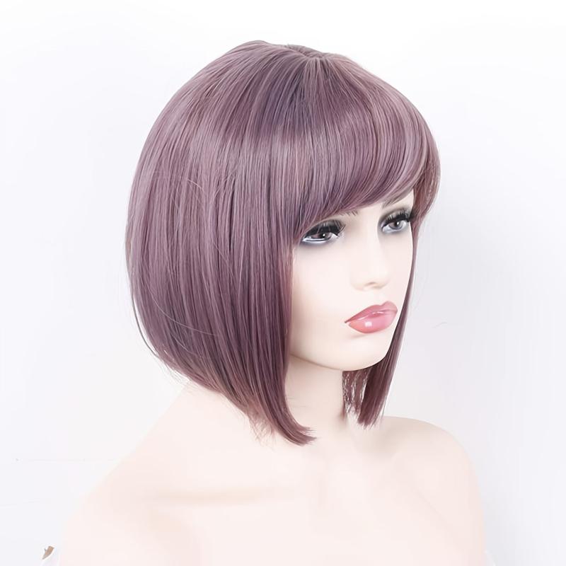 Short Straight Bob Cut Wig With Bangs Synthetic Wig