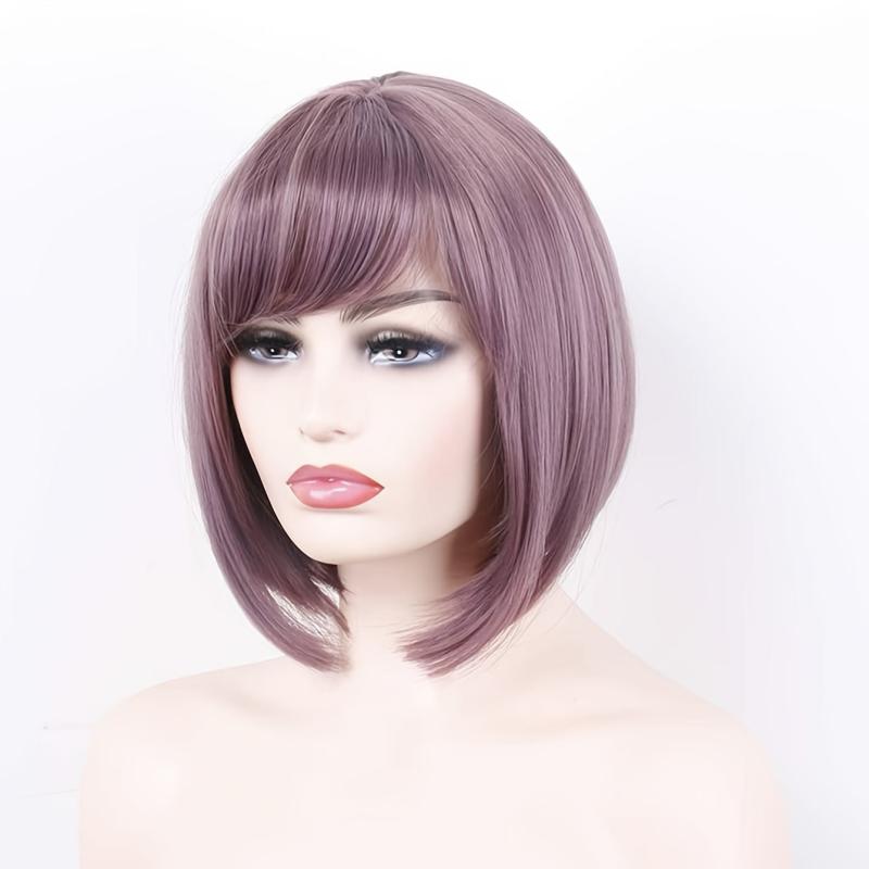 Short Straight Bob Cut Wig With Bangs Synthetic Wig