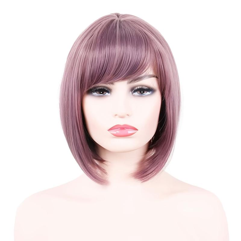 Short Straight Bob Cut Wig With Bangs Synthetic Wig