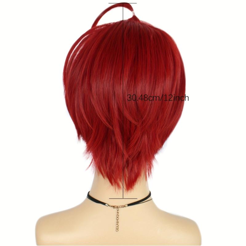 Wine Red Short Straight Hair Wig for Cosplay Role Play & Wig Cap