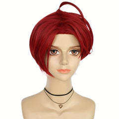 Wine Red Short Straight Hair Wig for Cosplay Role Play & Wig Cap