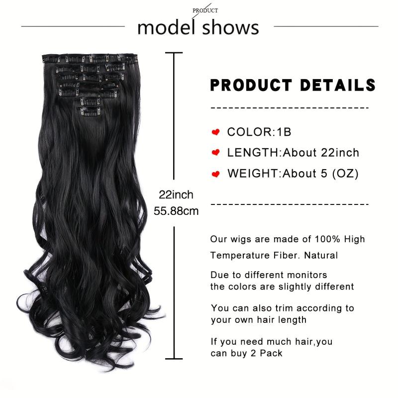 Synthetic Clip-In Hair Extensions 55-88 cm 7-Piece Set - Heat Resistant Fiber