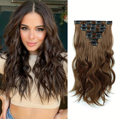Synthetic Clip-In Hair Extensions 55-88 cm 7-Piece Set - Heat Resistant Fiber