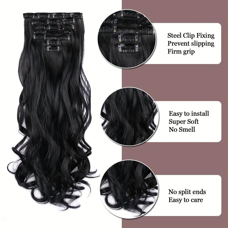 Synthetic Clip-In Hair Extensions 55-88 cm 7-Piece Set - Heat Resistant Fiber