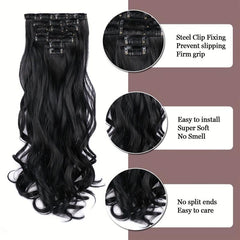 Synthetic Clip-In Hair Extensions 55-88 cm 7-Piece Set - Heat Resistant Fiber