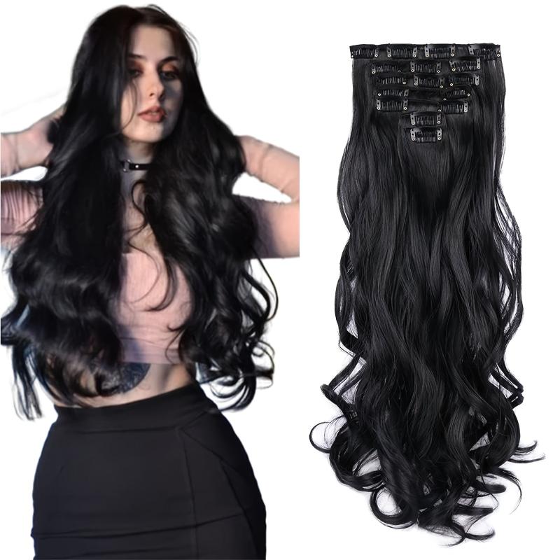 Synthetic Clip-In Hair Extensions 55-88 cm 7-Piece Set - Heat Resistant Fiber