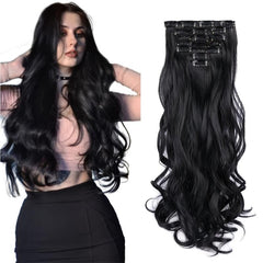 Synthetic Clip-In Hair Extensions 55-88 cm 7-Piece Set - Heat Resistant Fiber