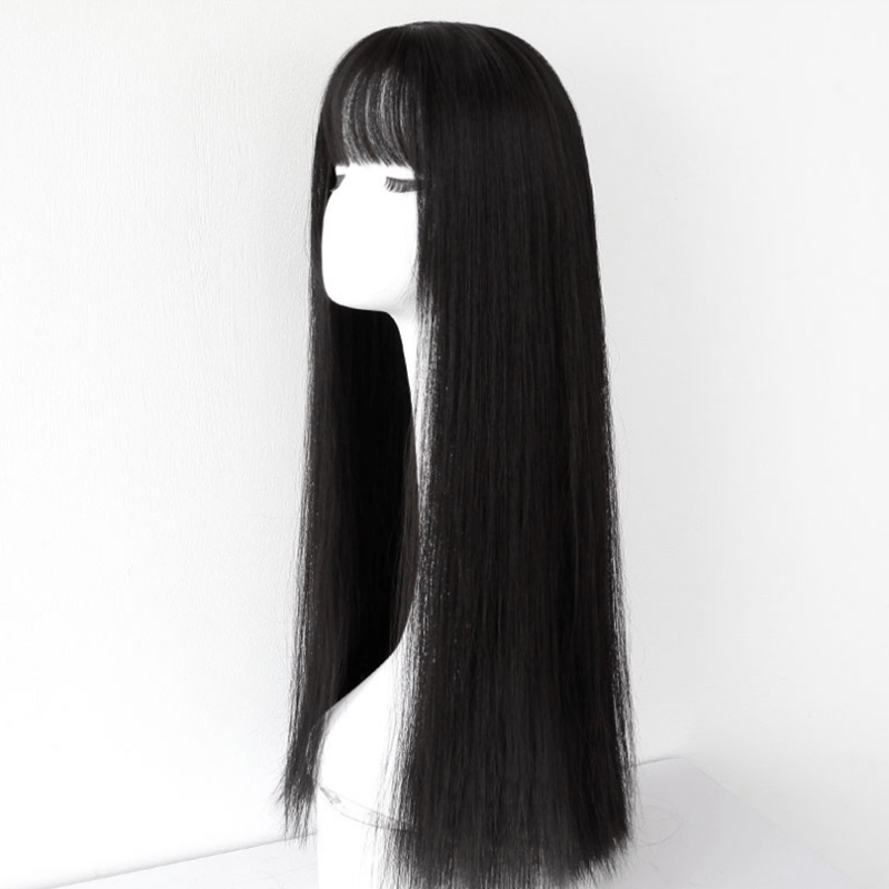Honey Golden Long Straight Hair Wigs With Bangs Synthetic Fiber Hair Wigs