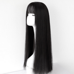 Honey Golden Long Straight Hair Wigs With Bangs Synthetic Fiber Hair Wigs
