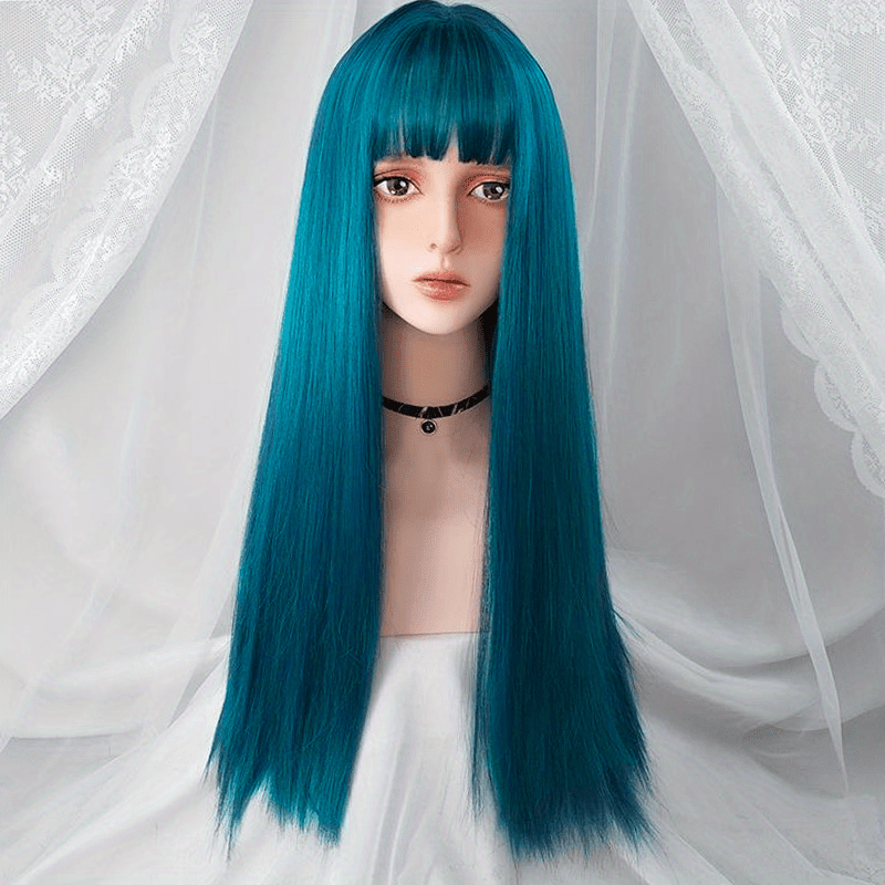 Honey Golden Long Straight Hair Wigs With Bangs Synthetic Fiber Hair Wigs