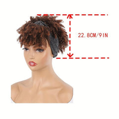 Short Kinky Curly Headband Wig with Bangs for Women