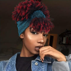 Short Kinky Curly Headband Wig with Bangs for Women