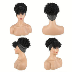 Short Kinky Curly Headband Wig with Bangs for Women
