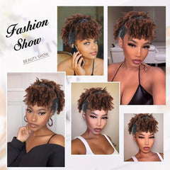 Short Kinky Curly Headband Wig with Bangs for Women