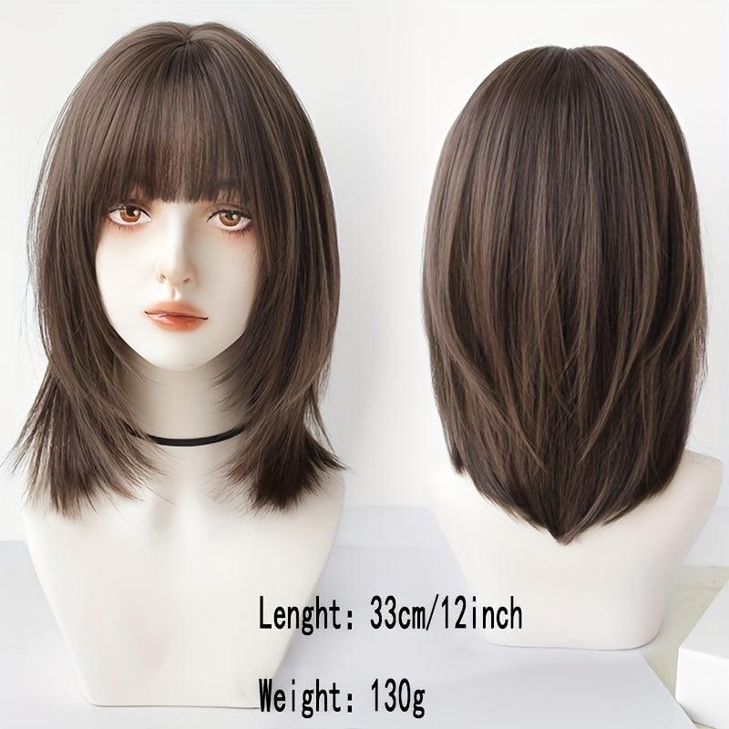 Medium Straight Layered Bob Wig With Bangs Synthetic Wig