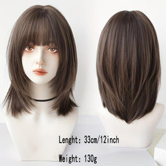 Medium Straight Layered Bob Wig With Bangs Synthetic Wig