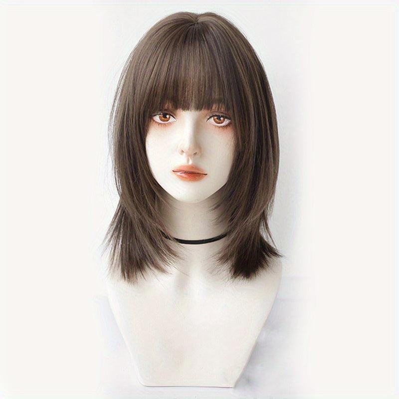 Medium Straight Layered Bob Wig With Bangs Synthetic Wig