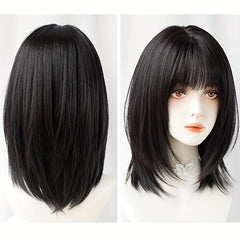 Medium Straight Layered Bob Wig With Bangs Synthetic Wig