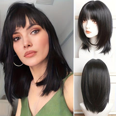 Medium Straight Layered Bob Wig With Bangs Synthetic Wig