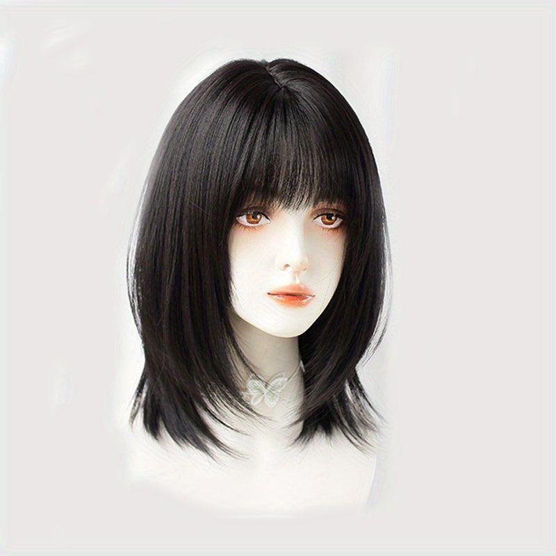 Medium Straight Layered Bob Wig With Bangs Synthetic Wig