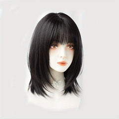 Medium Straight Layered Bob Wig With Bangs Synthetic Wig