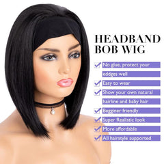 Short Bob Synthetic Wig with Headband for Women