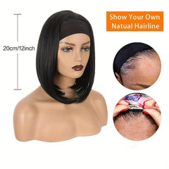 Short Bob Synthetic Wig with Headband for Women