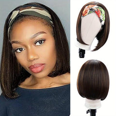 Short Bob Synthetic Wig with Headband for Women