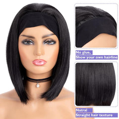 Short Bob Synthetic Wig with Headband for Women