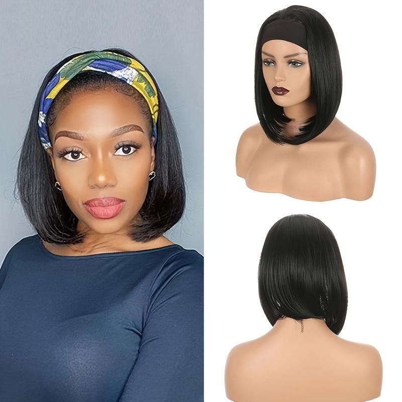 Short Bob Synthetic Wig with Headband for Women