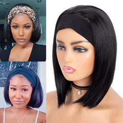Short Bob Synthetic Wig with Headband for Women