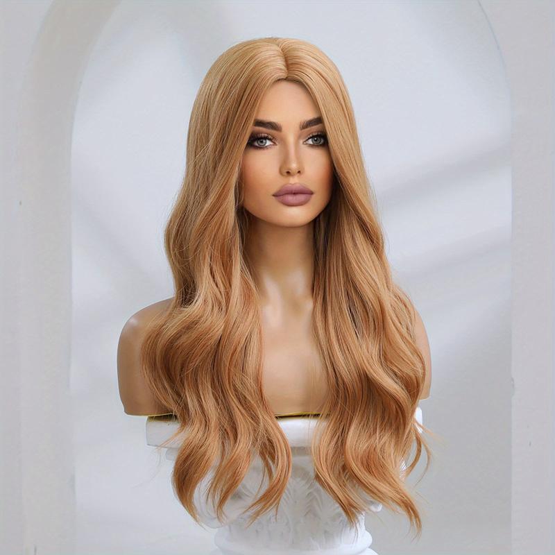 Long Pink Wig With Bangs Ombre Pink Wigs For Women Natural Curly Wavy Wig
