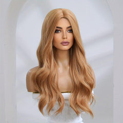 Long Pink Wig With Bangs Ombre Pink Wigs For Women Natural Curly Wavy Wig