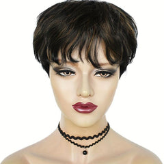 Short Curly Bob Cut Wig Pixie Cut Wig With Bangs Mullet Wig