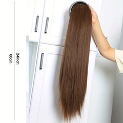 Long Straight Headband Wig Synthetic Brown Half Wig