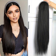 Long Straight Headband Wig Synthetic Brown Half Wig