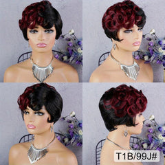 Ombre Pixie Cut Wig Human Hair Short Big Wavy Wig