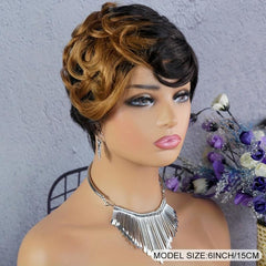 Ombre Pixie Cut Wig Human Hair Short Big Wavy Wig