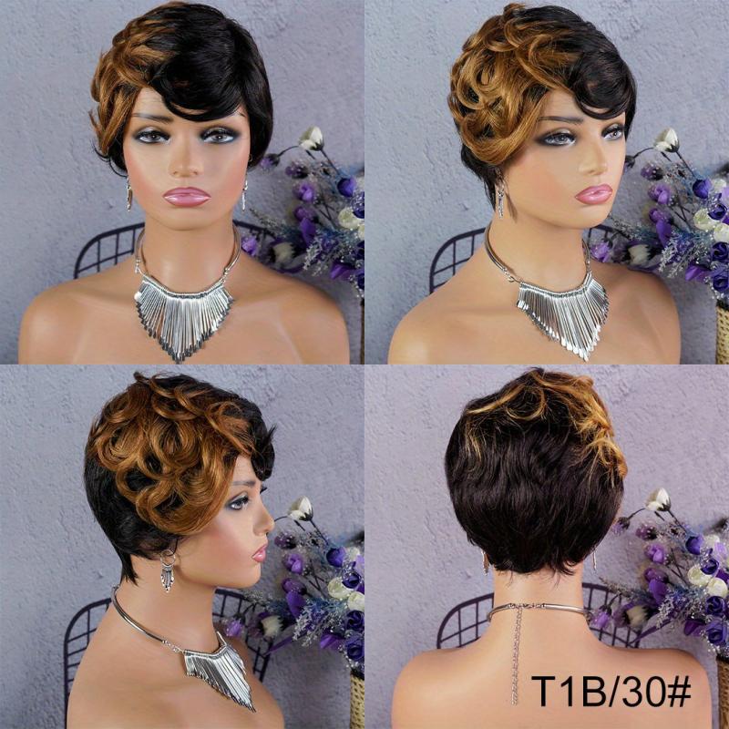 Ombre Pixie Cut Wig Human Hair Short Big Wavy Wig