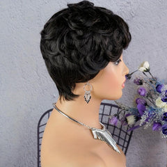 Ombre Pixie Cut Wig Human Hair Short Big Wavy Wig