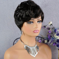 Ombre Pixie Cut Wig Human Hair Short Big Wavy Wig