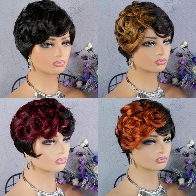 Ombre Pixie Cut Wig Human Hair Short Big Wavy Wig