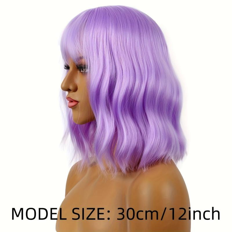 Short Wavy Wig With Bangs Natural Synthetic Shoulder Length Bob Colored Wig